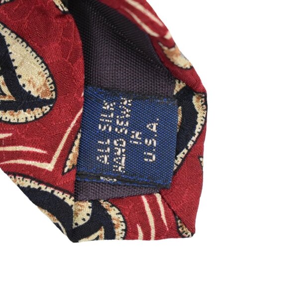 Vintage G J Cahn Mens Tie Necktie Silk Geometric Red Hand Sewn in USA 60 in - Picture 6 of 6